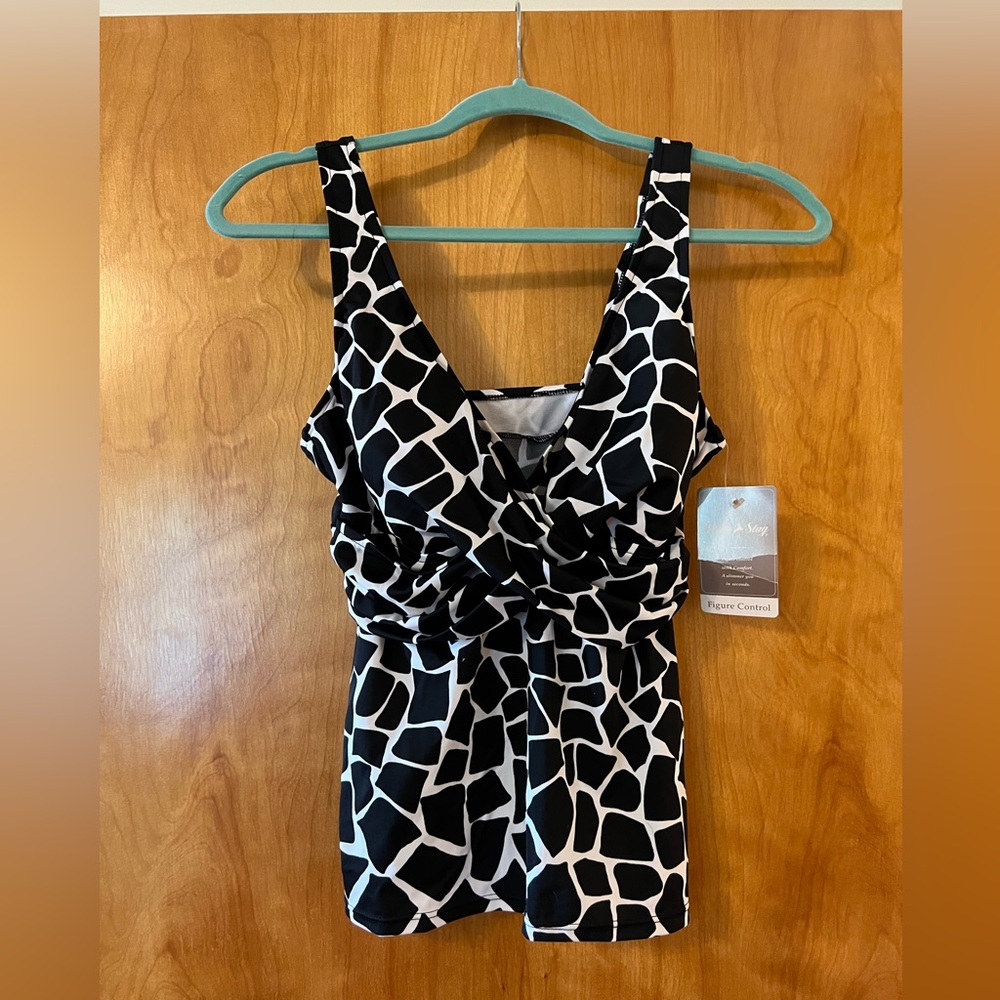 White Stag Tankini Top Only Swim Bathing Suit Figure Tummy Control Large 12-14